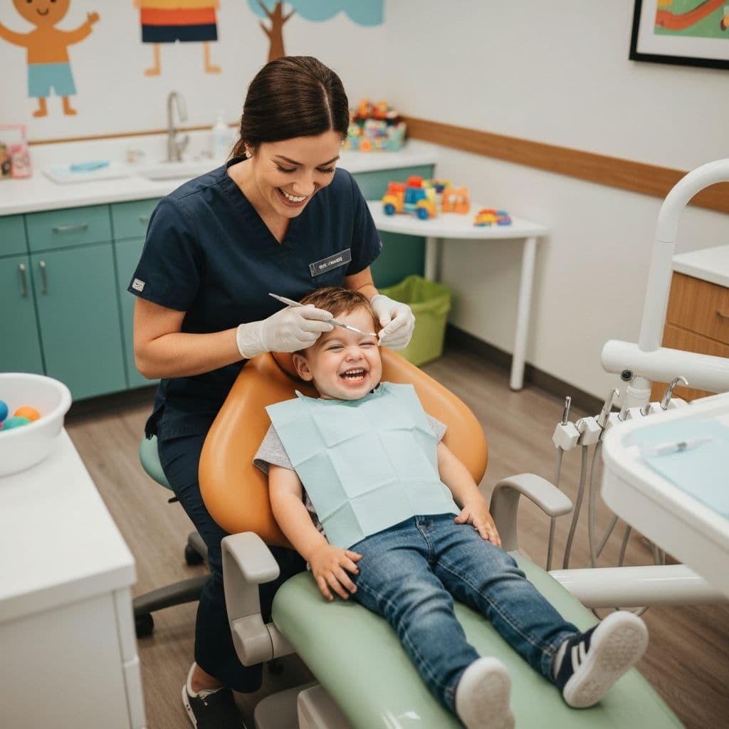 Child getting dental cleaning