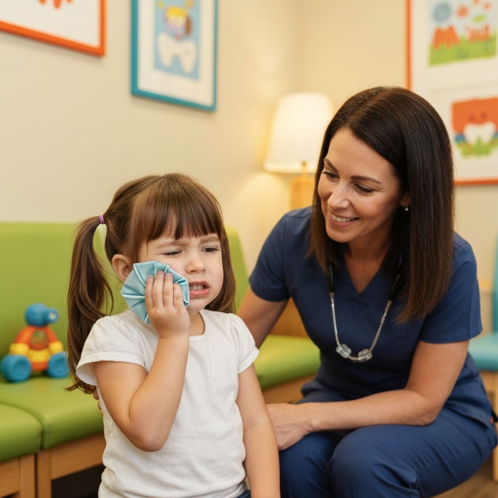 Child holding ice pack for dental emergency